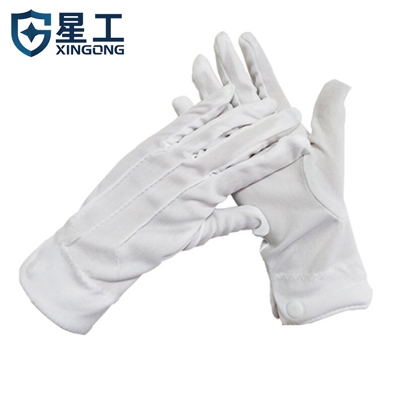 星工（XINGGONG)三筋白手套 涤纶带扣文玩礼仪接待开车劳保手套 10付