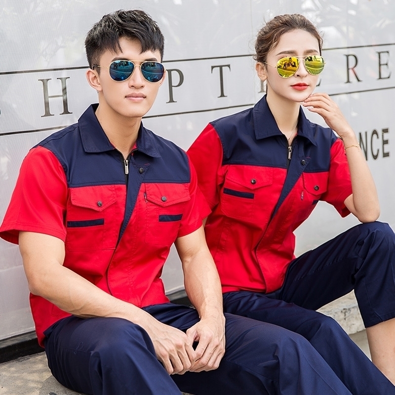 红都 工作服 全号可量体 上衣短袖衬衣全棉细条纹夏季阻燃