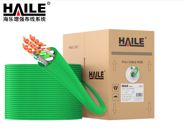 海乐（Haile）六类网线 HT7004绿 CAT6 无氧铜0.53±0.015线径 非屏蔽 POE供电 绿色 305米
